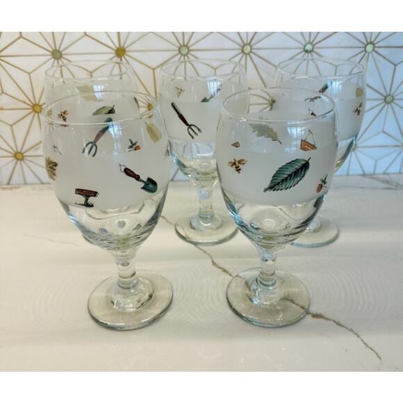 Vintage Pfaltzgraff Naturewood Iced Tea Goblets | Set of 5 | Garden‎ Motif - Picture 1 of 6